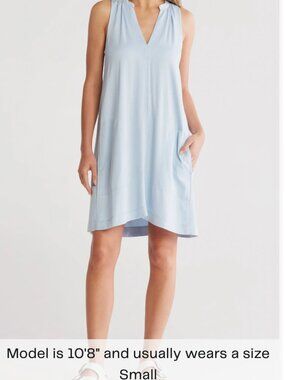 Splendid Gina Shift Sleeveless Relaxed Dress with Pockets- Light Blue- S